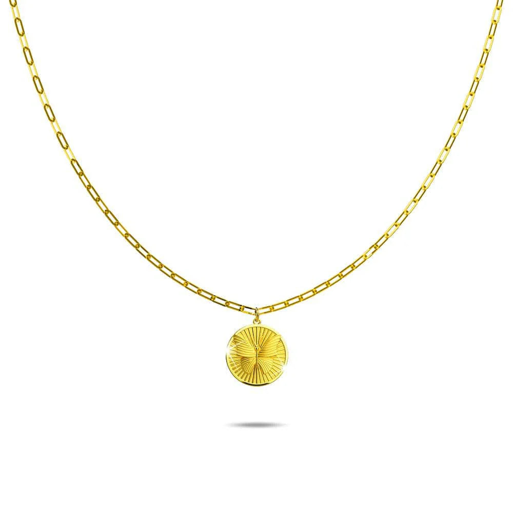 Bullion Gold Butterfly Signet Medallion Pendant Chain Necklace in Gold Vermeil