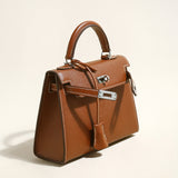 Clifton Palm-Grain Calfskin Top Handle Bag - Brown