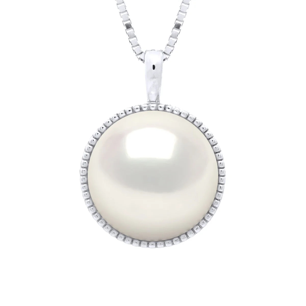 Pendant Halo Button Freshwater Pearl White White Gold
