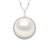 Pendant Halo Button Freshwater Pearl White White Gold