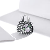 Solid 925 Sterling Silver Exclusive Floral Handbag Pandora Inspired Bead Charm