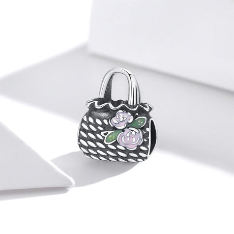 Solid 925 Sterling Silver Exclusive Floral Handbag Pandora Inspired Bead Charm
