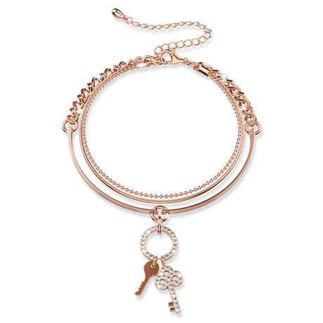 Bullion Gold Pixie Key Rose Gold Layered Stainless Steel Bracelet