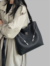 Pebbled Leather Slouchy Hobo Tote - Black