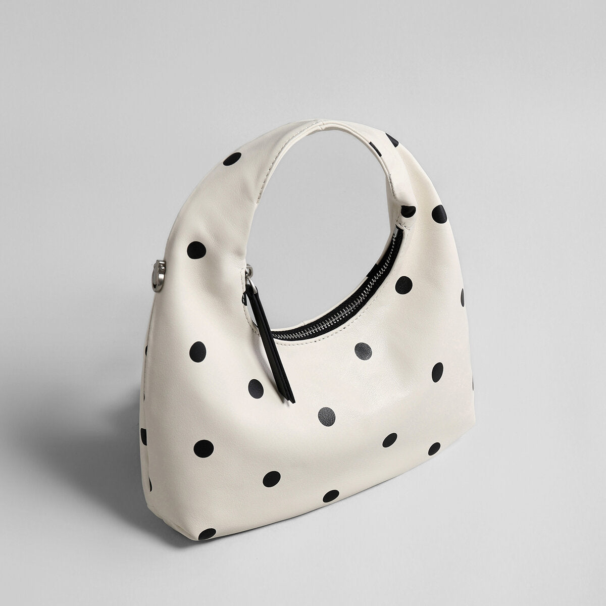 Polka Dot Leather Crescent Hobo Bag - Ivory