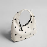 Polka Dot Leather Crescent Hobo Bag - Ivory