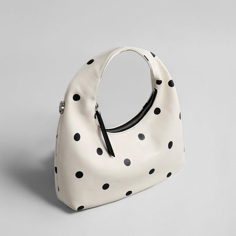 Polka Dot Leather Crescent Hobo Bag - Ivory