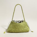 Mini Woven Trapezoid Drawstring Shoulder Bag - Avocado