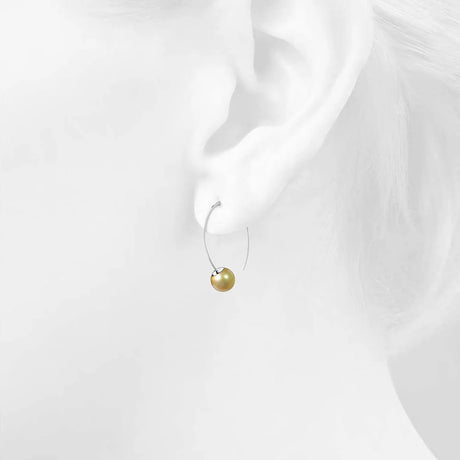 Solid 925 Sterling Silver Round Champagne Imitation Pearl Dangle Earrings