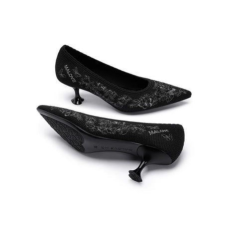 Enchanted Butterfly Pointed Toe Kitten Heels - Black