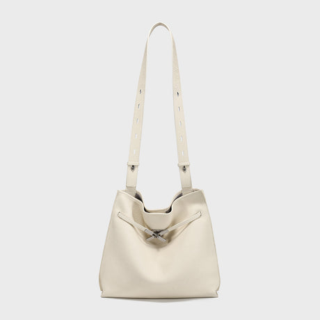 Pebbled Leather Slouchy Hobo Tote - Ivory