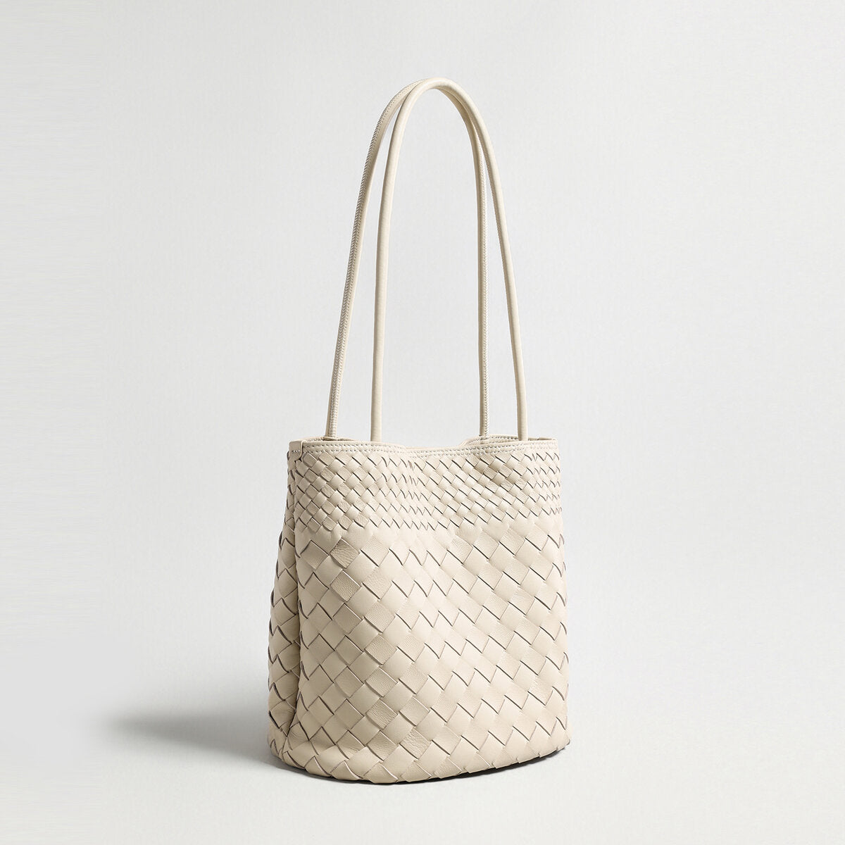 Woven Lambskin Bucket Tote - Ivory