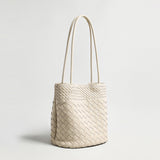 Woven Lambskin Bucket Tote - Ivory