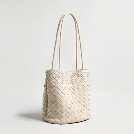 Woven Lambskin Bucket Tote - Ivory