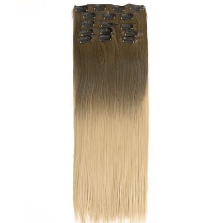 22" Two Tone Ombre Brown Blonde Synthetic Hair Straight 7Piece 16Clips 01