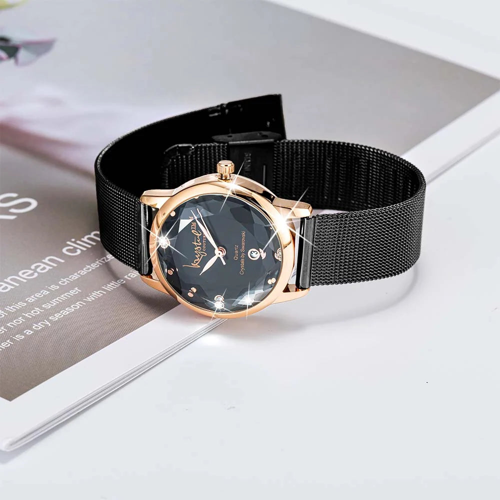 Krystal Couture Krystalline Sleek Gold on Black Watch Embellished with SWAROVSKI® Crystals