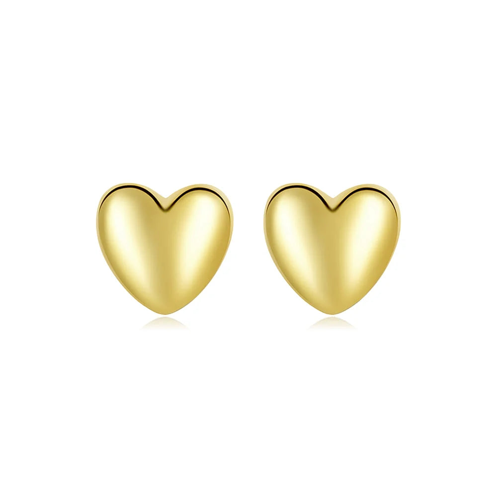 Solid 925 Signature Silver Queen Of Hearts Stud Earrings In Gold