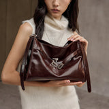 Nalandu Luxe Slouch Lock Shoulder Bag - Chocolate