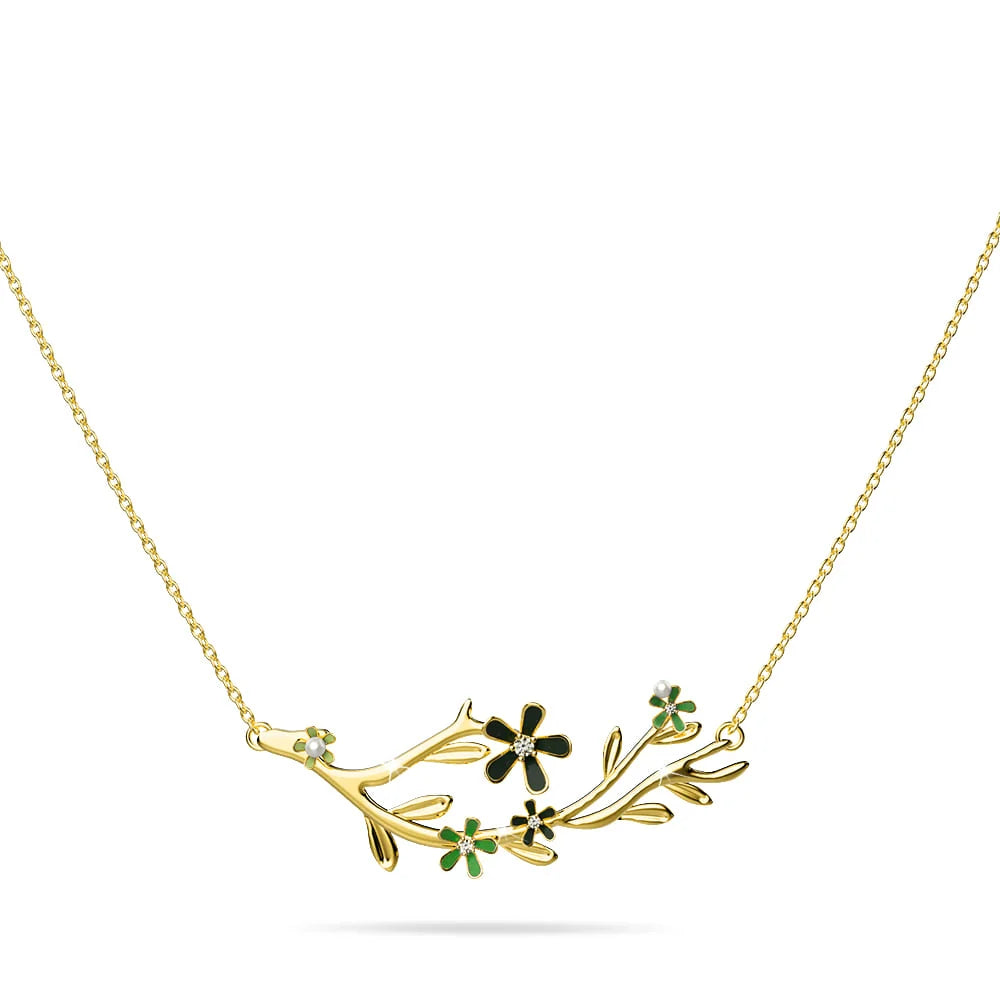 Boxed Petalia Olive Green Stud Earrings and Olive Necklace Featured SWAROVSKI® Crystals in Gold