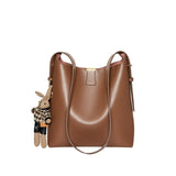 Nalandu Minimalist Genuine Leather Bucket Shoulder Bag - Coffee