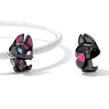 Solid 925 Sterling Silver Odd Eyed Evil Cat Charm