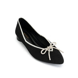 Rhinestone Bow Ballet Flats - Black