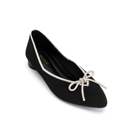 Rhinestone Bow Ballet Flats - Black