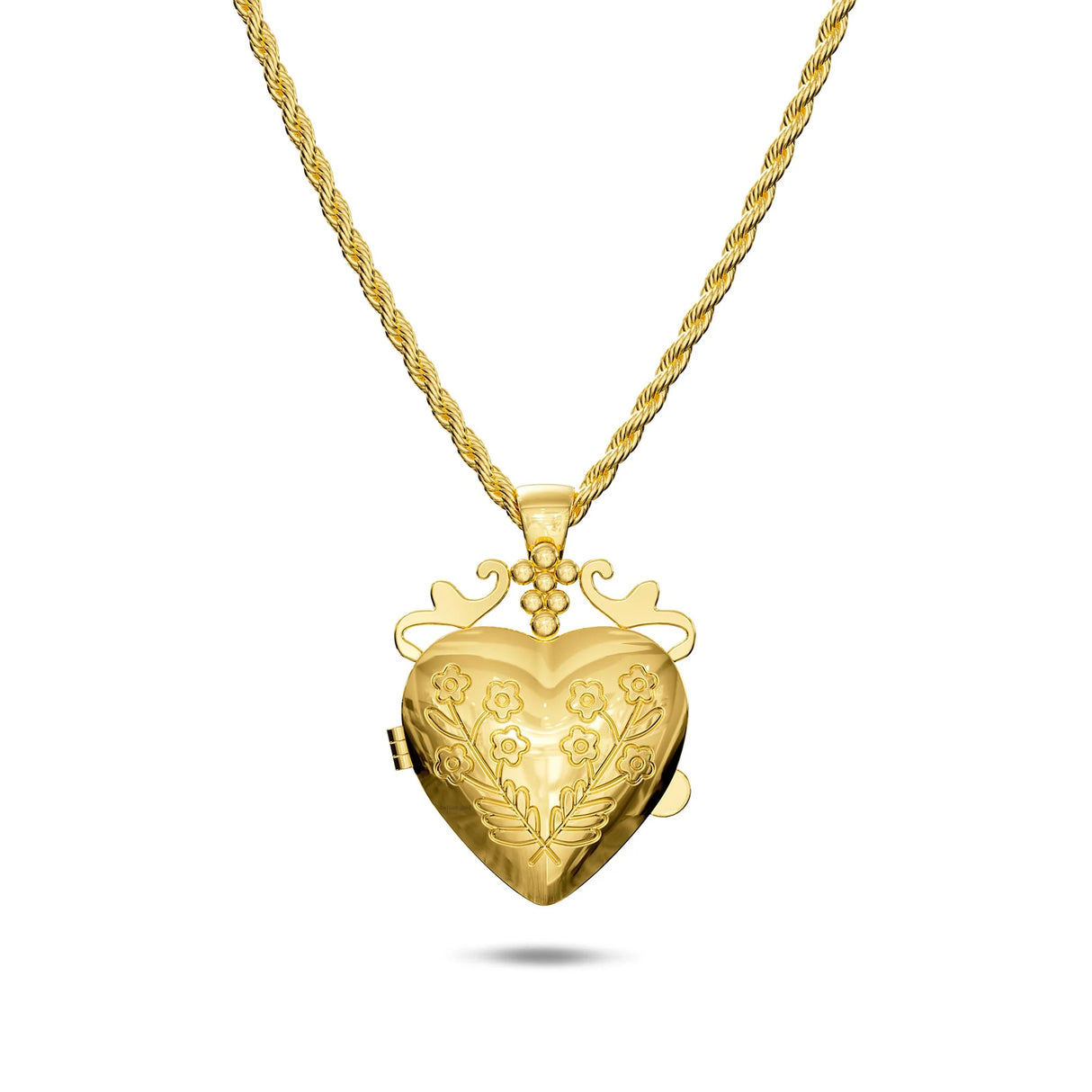 Bullion Gold Floral Heart Photo Locket Necklace