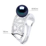 Ring Jewelry - "Black Tahitian Style" - Ring Size adjustable - from Size 48 to Size 62 (France) - see enclosed Sizer