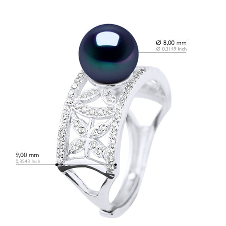 Ring Jewelry - "Black Tahitian Style" - Ring Size adjustable - from Size 48 to Size 62 (France) - see enclosed Sizer