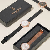 Boxed Bullion Gold Elite watch and Bracelet Set Embellished with Crystals in Rose Gold