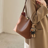 Nalandu Natalia Rabbit Charm Leather Work Tote Bag - Coffee