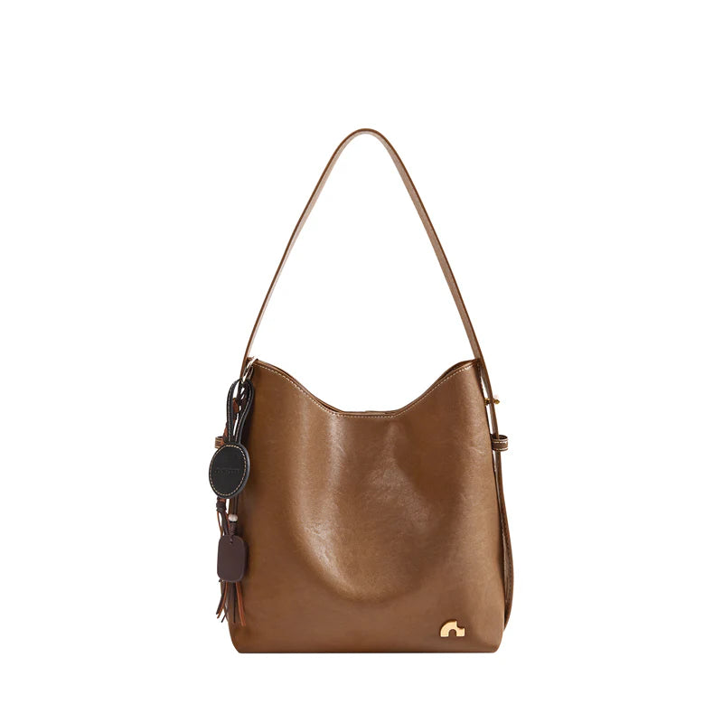 Nalandu Vintage Leather Large Capacity Tote Bag - Brown