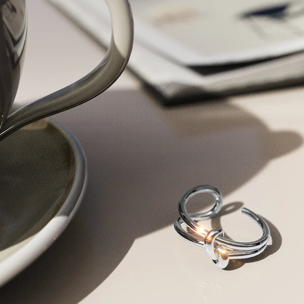Boxed Forever Knot White Gold Titanium Cuff Bangle & Ring Set in White Gold