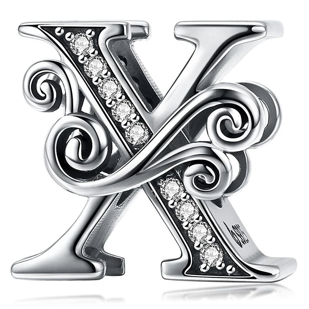 Solid 925 Sterling Silver Vintage Inspired Antique Alphabet Charm