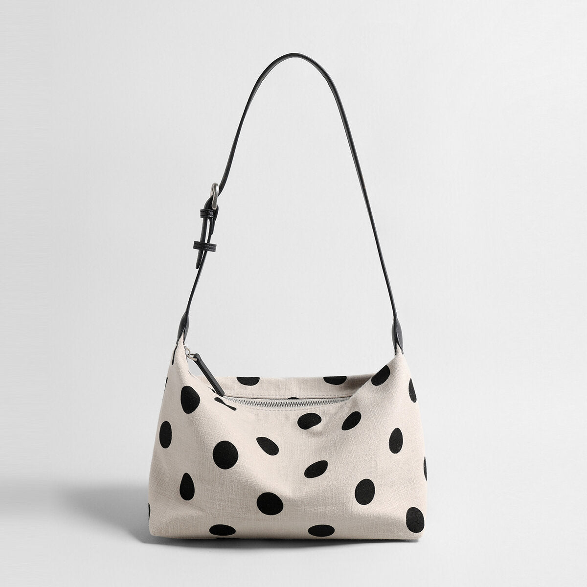 Polka Dot Canvas Hobo Bag - Ivory
