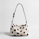 Polka Dot Canvas Hobo Bag - Ivory