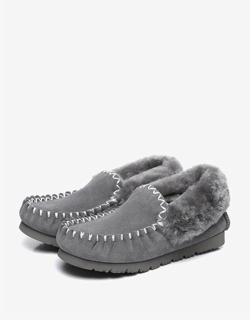Popo Cow Suede Moccasin in Grey