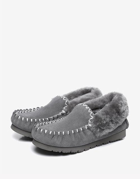 Popo Cow Suede Moccasin in Grey
