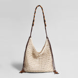 Hand-Crocheted Open-Weave Hobo Bag - Ivory