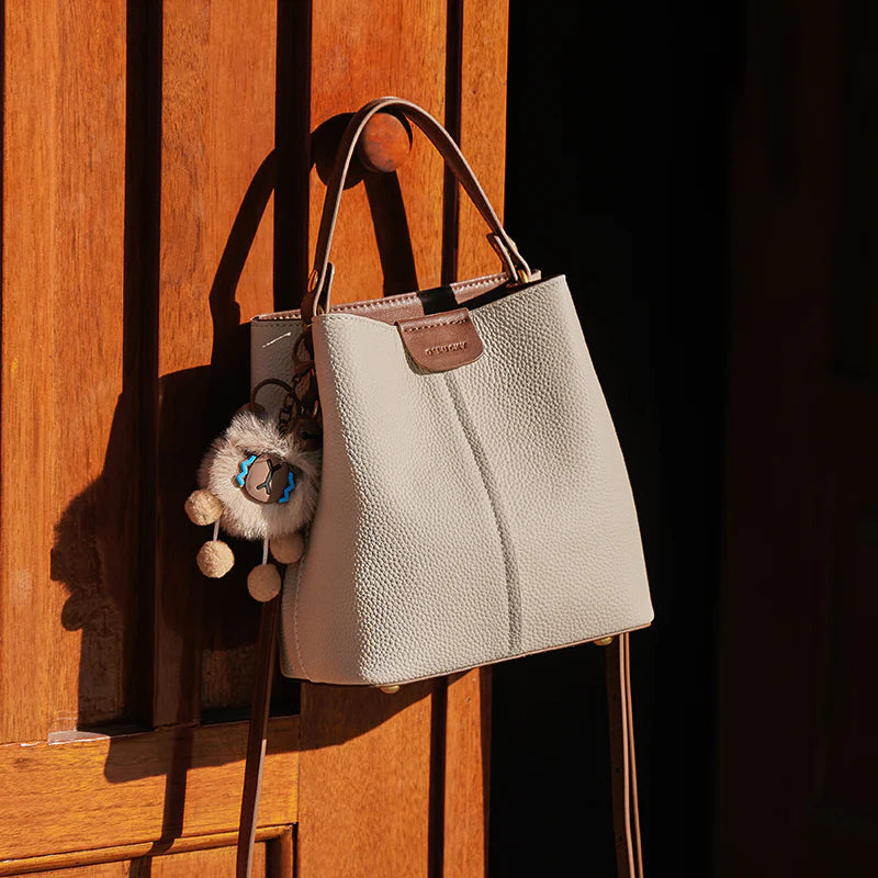 Nalandu Colorblock Leather Bucket Shoulder Bag - Ivory