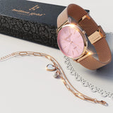 Boxed Rose Shell-pink Watch & Bracelet Set In Rose Gold