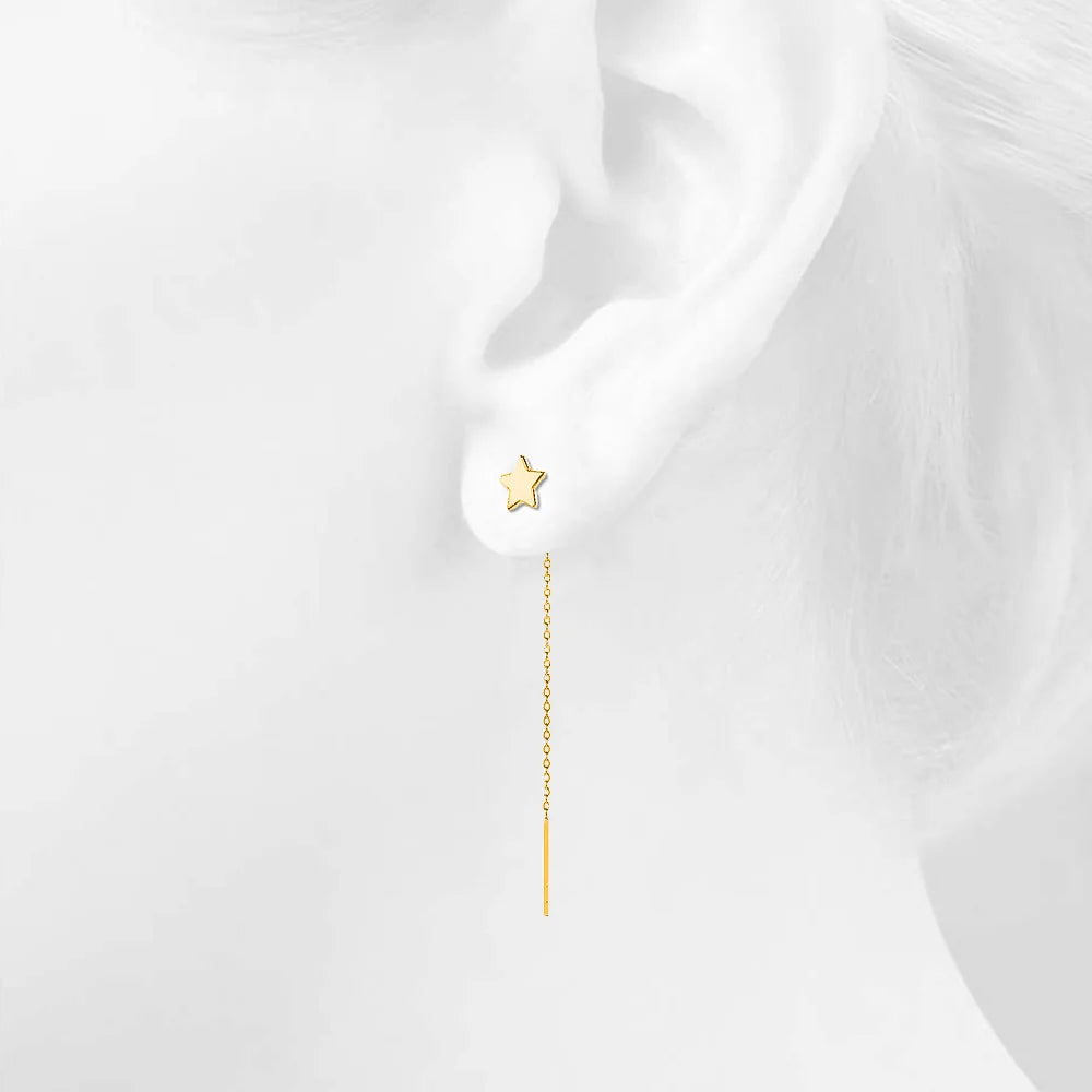 Solid 925 Sterling Gold Star Threader Earrings