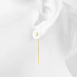 Solid 925 Sterling Gold Star Threader Earrings