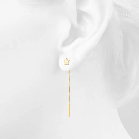 Solid 925 Sterling Gold Star Threader Earrings