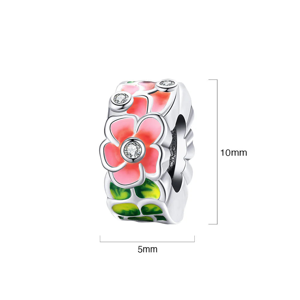 Solid 925 Sterling Silver Red Floral Pandora Inspired Charm