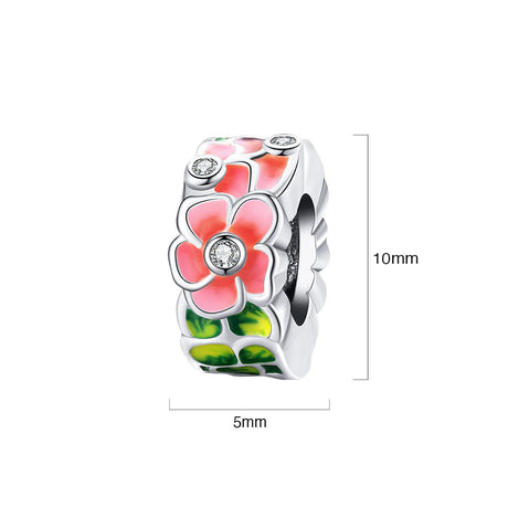 Solid 925 Sterling Silver Red Floral Pandora Inspired Charm