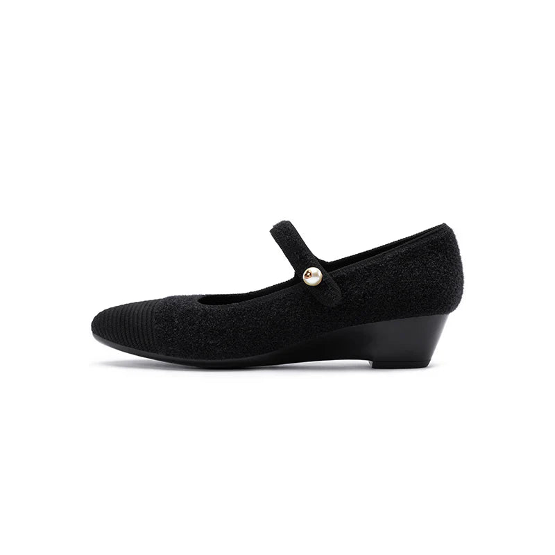 Vintage Tweed Low Heel Mary Jane Shoes - Black