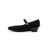 Vintage Tweed Low Heel Mary Jane Shoes - Black