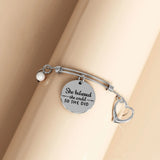 Bullion Gold She Believed She Could Heart Charm White Gold Layered Tubular Adjustable Inspirational Bangle